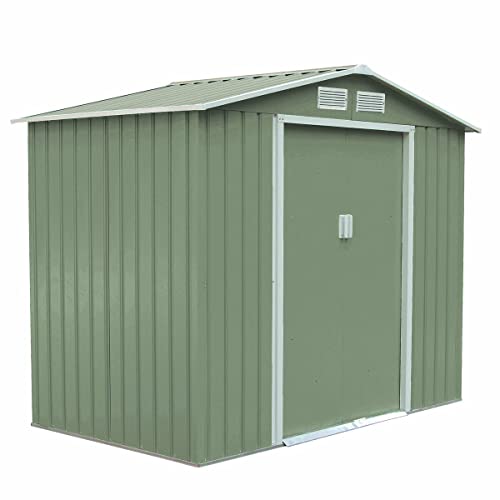EVRE Garden Shed Storage House Apex Roof Storage Shed Steel With Foundation & Doors Weather-Resistant Paint 267x181x192cm (Light Green)