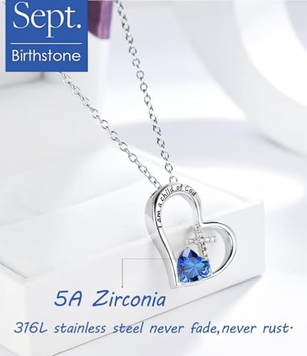 I Am a Child of God Heart Cross Birthstone Necklace for Girls Baptism Gifts First Communion Gifts Easter Birthday Christmas Gifts Jewelry for Goddaughter Godchild Teens Girls Women2