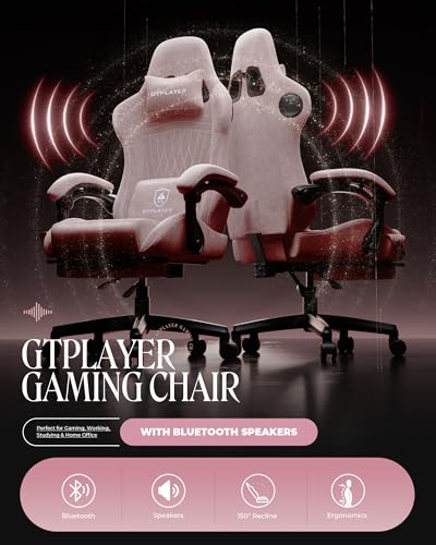 Image of GTPLAYER Gaming Chair with Speakers, Video Game Chairs with Footrest, PC Gamer Chairs for Adults - Padded High Back Ergonomic Reclining Silla Gamer, Linkage Armrest, ACE Pro, Pink (Velvet)