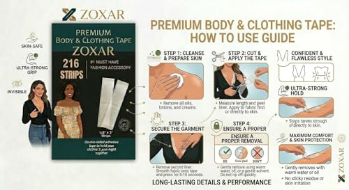 Image of 216 Strips Invisible Double-Sided Fashion Tape - Skin-Friendly, Strong Hold, Waterproof Body Tape for Dress, Bra, Neckline, Slit, Hypoallergenic, Outfit & Wardrobe Fixes- 1.27 x 8.52 cm