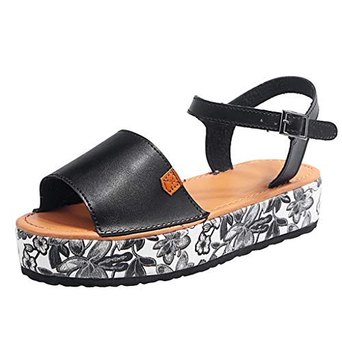 Viviplus Womens Leopard Print Sandals Espadrilles Trim Rubber Sole Flatform Studded Wedge Buckle Ankle Strap Open Toe Sandals