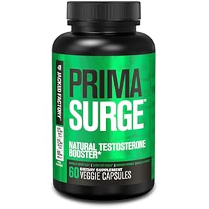 Jacked Factory Testosterone Booster for Men PRIMASURGE – w/Tongkat Ali, PrimaVie, Ashwagandha – Boost Vitality, Muscle Growth & Energy | Natural Test Booster Supplement – 60 Veggie Pills