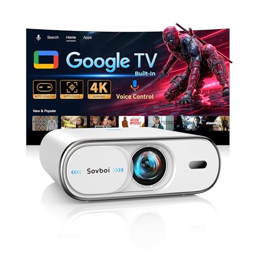 Image of Outdoor-Projector Built-in Google TV, Sovboi Auto Lens Cap Smart Proyector | 4K Support, WiFi 6 & Bluetooth, AI Auto Focus&Voice Control, 3000 High Brightness, Portable for Indoor&outdoor Movies Night