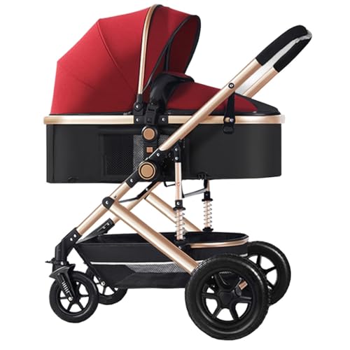 GIZNXBA Carrito Bebé 3 En 1 Carrito De Bebé De Juguete Silla De Paseo Cochecito De Bebé Cochecito Estándar Plegable Cochecito De Bebé Alto Paisaje Buggy(/Red)