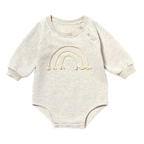 Image of Snr-k Baby Girl Boy Crewneck Sweatshirt Romper Long Sleeve Rainbow Pullover Sweater Top Warm Fall Winter Clothes