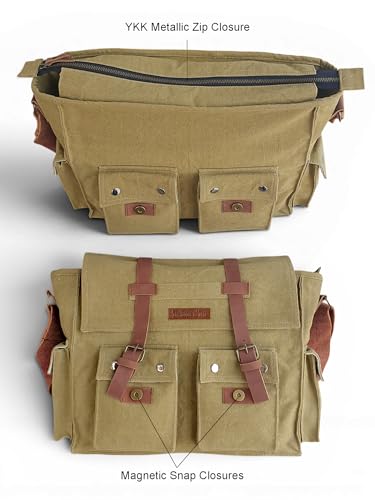 Image of The House of tara Canvas Messenger bags Large | Cotton Sling One Side Shoulder Bags for Men & Women with Adjustable Crossbody strap, Padded Partition & 4 External Pockets