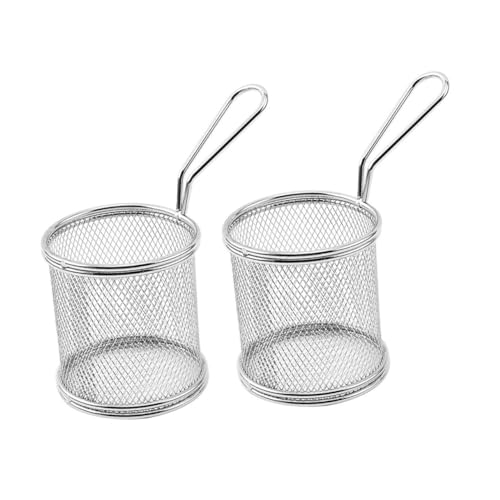balacoo 2pcs Deep Fryer Basket Household Frying Basket Kitchen Fry Basket Chips Fry Basket Frying Stainless Steel Basket Round Wire Frying Basket Reusable Frying Basket Food Fryer Basket