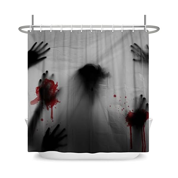 Bovlleetd Halloween-Duschvorhang Blut Handabdruck Geisterschatten Badezimmervorhang wasserdicht Halloween-Dekorationen Badewannen-Dekoration mit Haken Baddekoration Vorh盲nge 152x183cm – Bild 5
