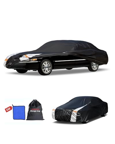 Image of Multi-Layer Car Cover Custom Fit for Lincoln Town(1981-2011), 100% Waterproof All Weather for Automobiles, Gift with Towel, Heavy Duty Car Covers for Rain Sun UV Protection with Door Zipper.