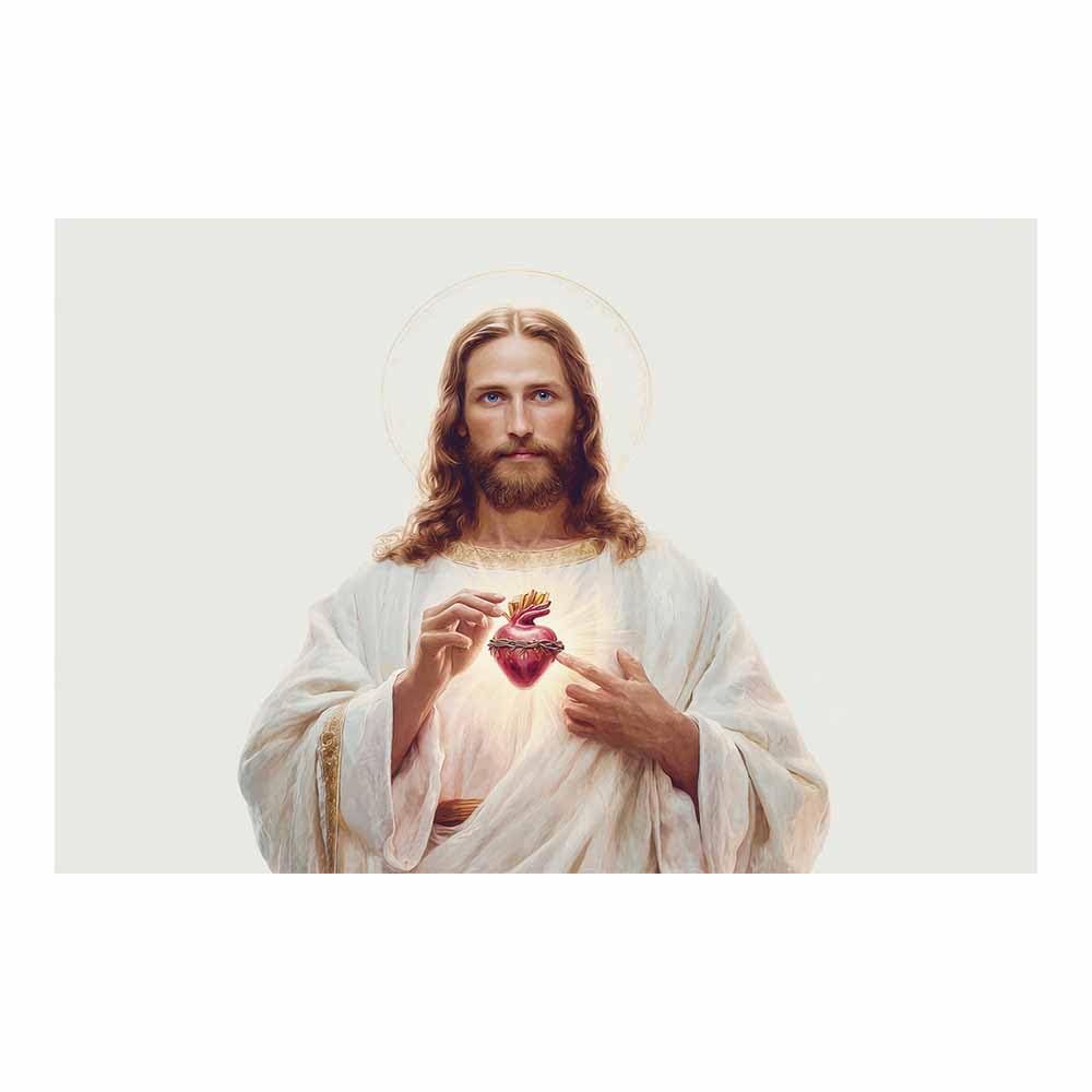 ZAMAEIU Jesus Canvas Wall Art Pointing withs s thes holy heart Christian Painting Print for Bedroom Living Room Bathroom Home Wall Decor Church Decor(white)-80x120cm Unframed