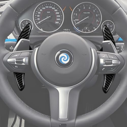 Image of 2PCS Steering Wheel Paddle Shifter Extensions Trim Carbon Fiber Decal Shift Paddle Blade Sticker Compatible with BMW 2 3 4 X1 X2 X3 X4 X5 X6 Accessories - 5 6 Series NOT FIT (Black)