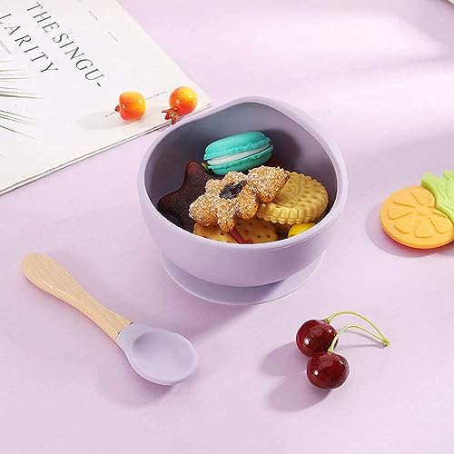 Image of Baby Feeding Bowl & Spoon Set | Silicone Suction Bowl for Baby Food | BPA-Free Baby Bowl and Spoon Set | (Lavender)