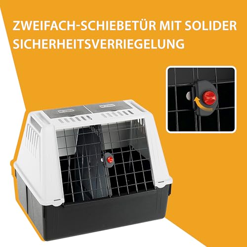Ferplast Hundebox Auto, Atlas CAR 80 SE, Ablagefach, Doppelte Schiebeöffnung mit Sicherheitshaken L 82 x W 51 x H 61 cm – Max 20 kg