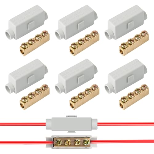 6 Pcs Cable Connectors Brass Terminal Block Wire Connectors for Household,Distribution Box,1000V 100A High Power Splice 2.5-16mm² Wire Universal with Double Screws,Electrical Connectors