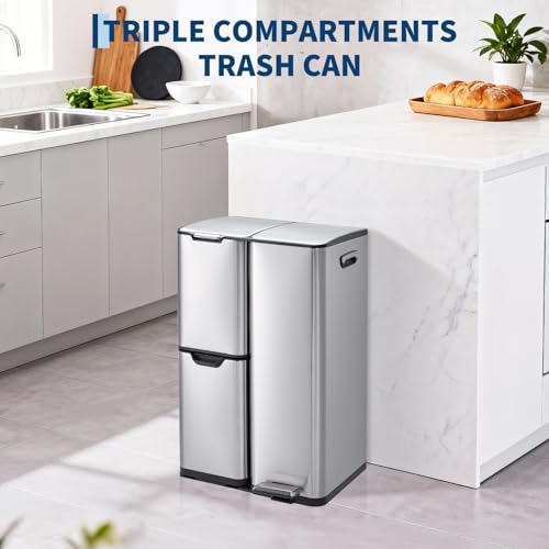Caneca de basura triple 16 gal acero inoxidable miniatura 2
