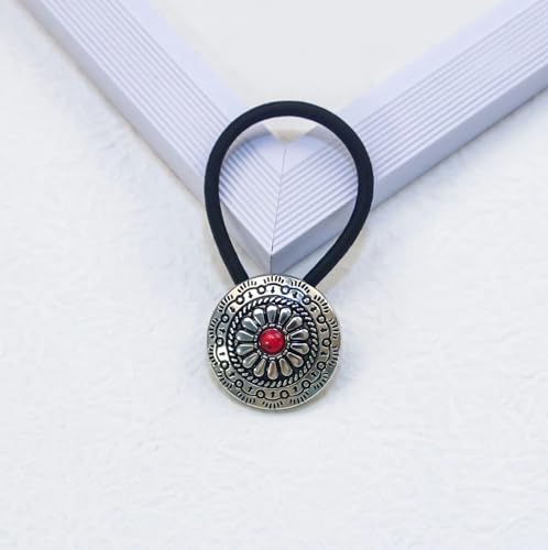 Concho Western Turquoise Squash Blossom Hairband and Tie Concho Metal Ponytail Holder Metal Hair Ties. (3 Pcs-Set) (typeC)4