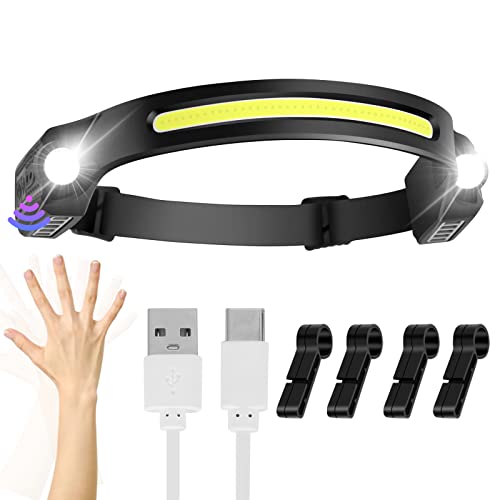 Linterna Frontal Recargable con 2 Focos XPE, 260° Vista Amplia, IPX4 Impermeable - Regalo para Adultos y Niños, Ideal para Camping, Correr, Pescar, Ciclismo