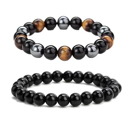 2 Piezas Pulsera de Obsidiana Negra Natural y Turmalina, 8 mm, Hilo Elástico Con Cuentas de Bolas Para Mujer y Hombre, Piedras Naturales Unisex (Set D) | Ya disponible en tu tienda friki favorita! En mundofriki.es!