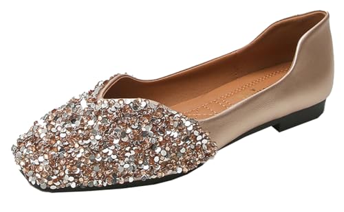 Women's Sequin Flats Fashion Square Toe Sparkly Comfortable Slip On Shoes Wedding Work Dance Ballet Flats 2025