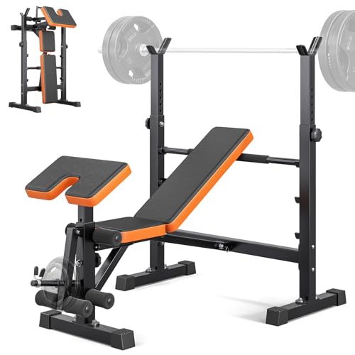Multifunzione Palestra Casa con Rack Palestra, Panca Piana Bilanciere, Panca Addominali con leg extension leg curl - arm curl - porta (nero)