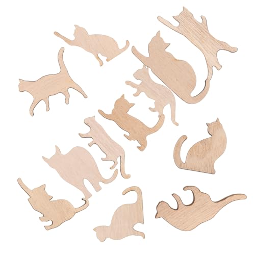 CLISPEED 12 Pezzi Trucioli Di Legno Per Gatti Cat Wall Art Gatto Ritagliare Casa Decorazioni Di Halloween Per Gatti Compleanno Figure Realistico Vuoto Animale Domestico Beige