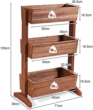 COSTWAY 3-Tier Raised Garden Bed, Vertical Flower Pots Rack with Detachable Ladder and Adjustable Shelf, Wooden Elevated Planters Stand for Indoor Outdoor