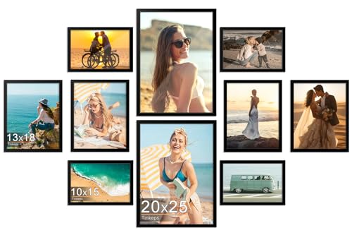 Tinkeps Fotolijst in zwart: 4x10 x 15 cm, 4x13 x 18 cm, 2x20 x 25 cm, tafelstandaard en wanddecoratie