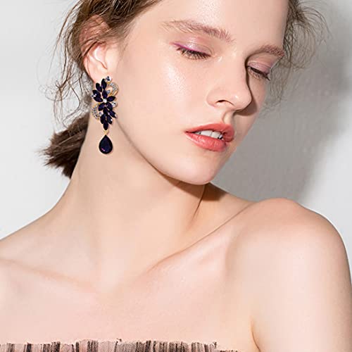 Brilove Women's Wedding Bridal Dangle Earrings Bohemian Boho Crystal Flower Chandelier Teardrop Bling Earrings Amethyst Color Gold-Tone. #TOP1