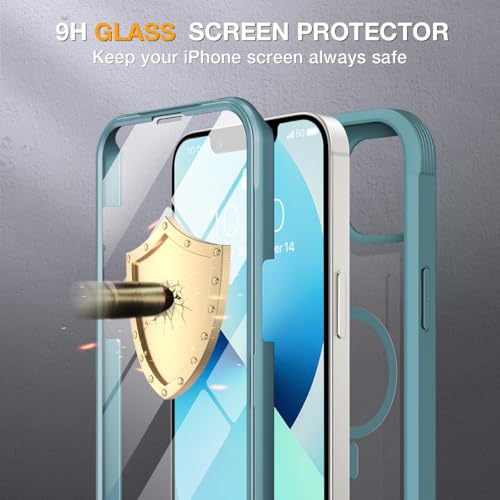 Image of Miracase for iPhone 13 mini Case 5.4 inch,Full-Body Protection,Clear Bumper Case with Built-in 9H Tempered Glass Screen Protector,Military-Grade Drop Protection Outdoor Phone Case for iPhone 13 mini,Teal