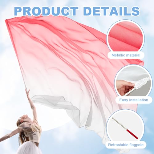 Image of Jecery 2 Pack Praise Dance Worship Flags, 35''x 55'', White Pink Red