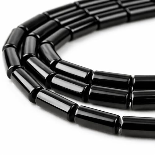 Perlin Onyx Fil de Pierre Semi-précieuse Perles Noires polies et Mates Ensemble de Fil de Pierre Semi-précieuse 4/6/8/10 mm Collier de Perles (Tube de 15 mm...