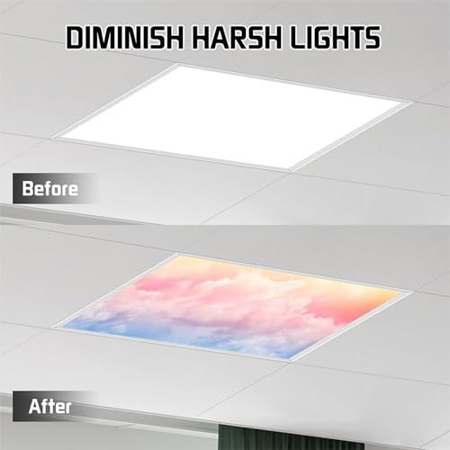 Image of 2 Pack Fluorescent Light Cover for Ceiling Light - Colorful Clouds Magnetic Light Covers Classroom, Light Filters Drop Fluorescent Light Shade Panel for Office Home School,4 x 2 Ft
