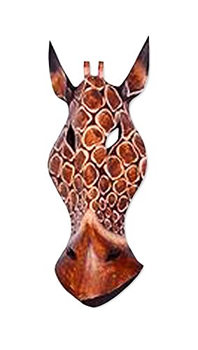 Décoration Murale Masque Animalier Girafe en Bois d'Albesia Marron, 30 cm, Artisanat de Bali Lombok, fait main handcrafted unique…