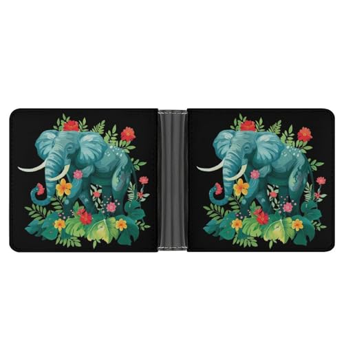 Elephant Spring Flowers Funny Billfold Wallet Credit Card Holder Slim Passcase Pouch Purse for Men Women