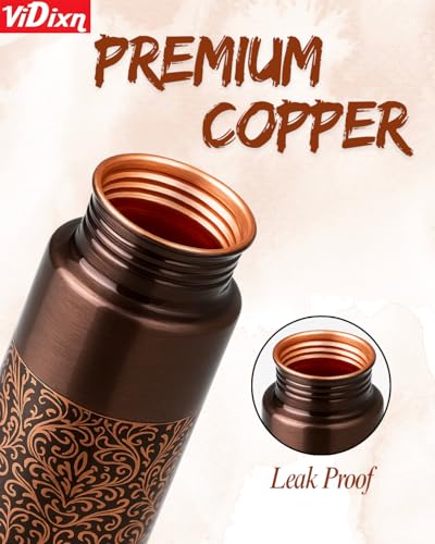 Image of 100% Pure Copper Water Bottle 950ml - Ayurvedic Leak-Proof Copper Bottle for Drinking Water - Handcrafted Mandala Design - BPA-Free & Eco-Friendly - Improves Immunity & Digestion (Cofy Tower)