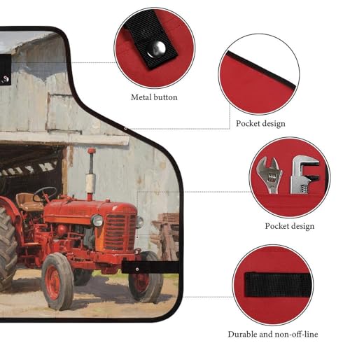Delantal de trabajo con diseño Barn Tractor ajustable y 8 bolsillos miniatura 3