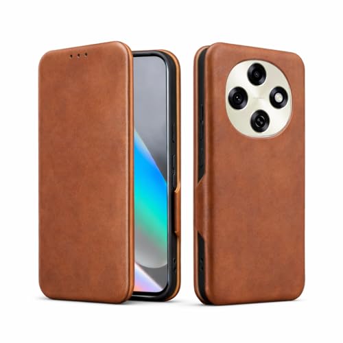 Image of Vegan Leather Wallet Case for Oppo F31 Pro 5G, Premium PU Flip Cover with Card Slot, Magnetic Closure, Kickstand, Slim Durable Design, Privacy Protection - Brown
