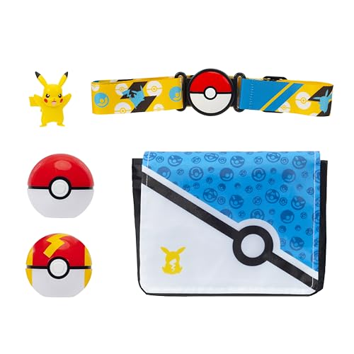Pokémon Pikachu Clip 'N' Go Ensemble de bandolier ? Figurine de combat Pikachu de 5,1 cm avec balle Poke Ball et Fast Ball plus ceinture à thème et bandolier