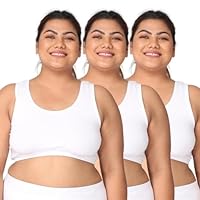 Adira | Wireless Lounge Bra for Women | Non Padded Bras to Wear at Home | Bra for Sagging and Heavy Breast | Wirefree & Full Coverage | Plus Size | Pack of 3 | White | 8XL