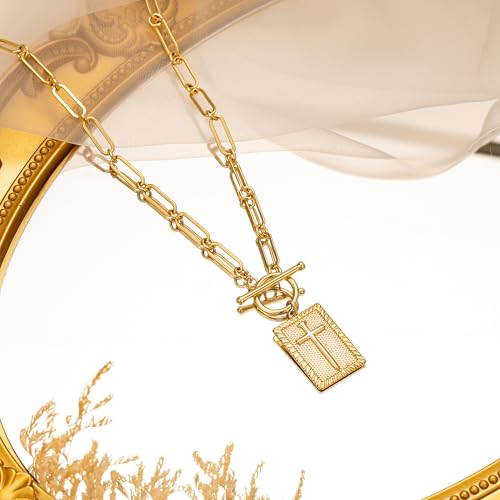 CHESKY Cross Necklace for Women Trendy,14K Dainty Gold Plated Paperclip Charm Necklace for Womens Chunky Cross Pendant Necklace Gold Jewelry Religious Christian Gifts for Christians by CHESKY - Used condition - Image 5