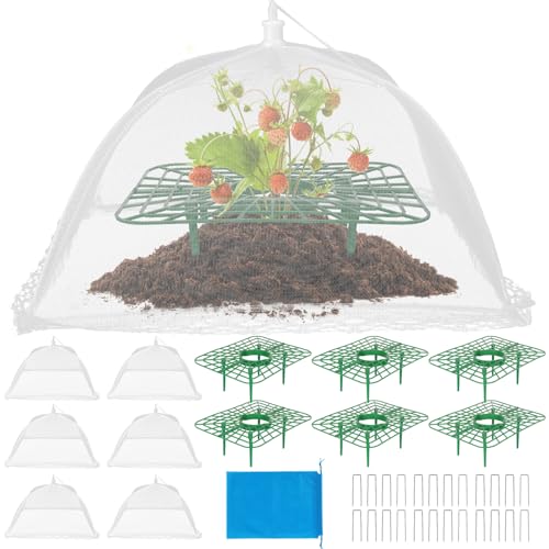 6 Sets Strawberry Plant Supports with Mesh Plant Cover,Strawberry Growing Racks with Metal Plant Nails and Storage bag for Strawberry Vegetables，Used to protect strawberries and keep them clean