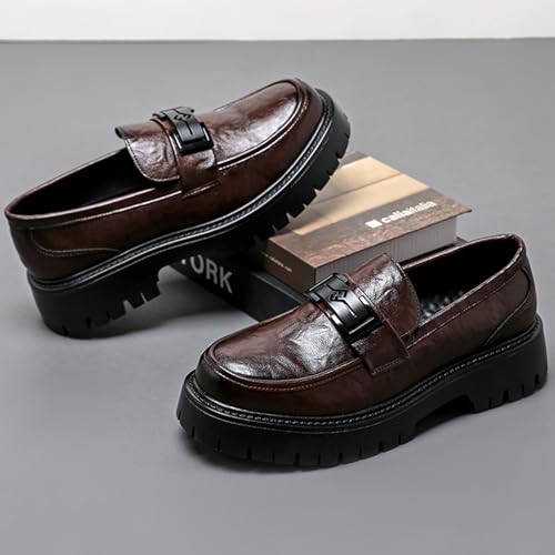 Men's Leather Platform Loafers Metal Buckle Detail Non-Slip Lug Sole Comfortable & Stylish Dress Shoes for Business Casual Work & Formal Occasions4