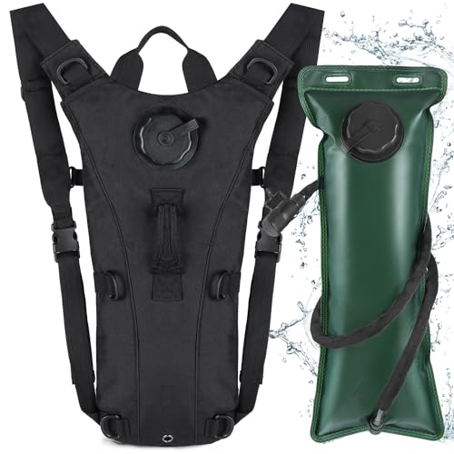 Neloheac Sac à Dos Hydratation Tactique avec 3L Poche Eau, Sac D'Hydratation Imperméable Léger pour Homme Femme, Sac Eau Courir Equitation Chasse Randonnée, Noir