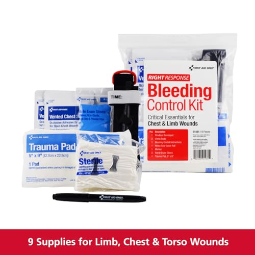 Image of First Aid Only 91481 Critical Essentials Bleeding Control Kit for Chest & Limb Wounds, 9 Pieces
