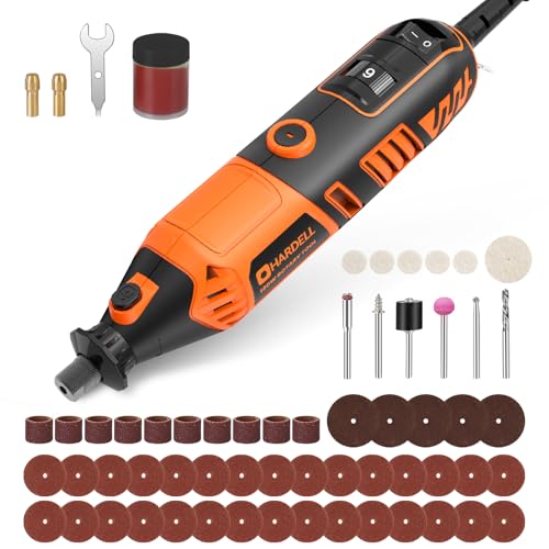 HARDELL Outil Rotatif Multifonction 180W - Outil Rotatif Filaire, 6 Vitesses Variables 8000-35000 tr/min, 61 Accessoires pour Ponçage, Polissage, Découpe, Gravure, Sculpture