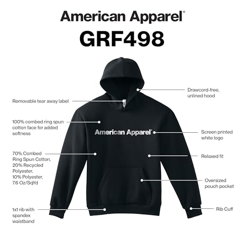 American Apparel Unisex ReFlex Fleece Pullover Hoodie Sweatshirt, GRF498AA2