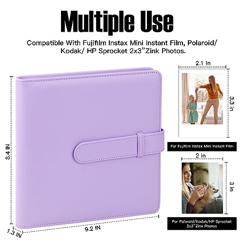 Veicevol 360 Pockets Photo Album for Fujifilm Instax Mini Camera, Album for Polaroid Photo, Leather Cover, Photo Album for Fujifilm Instax Mini 12 11 9 40 8 7 Evo LiPlay Camera, Purple