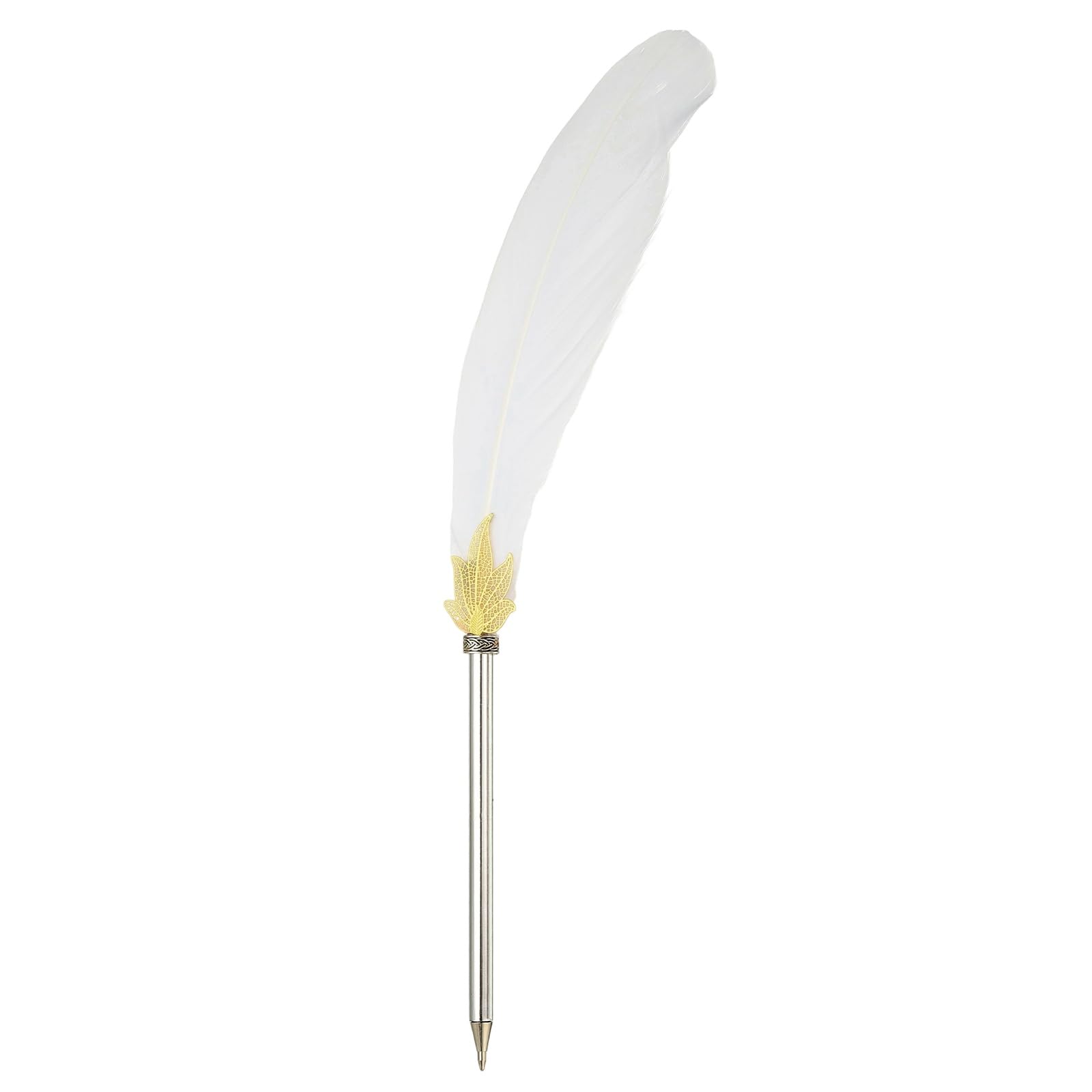PATIKIL Feather Ballpoint Pens Bulk, Black Ink Vintage Plated Rod Quill Writing Pens for Office Wedding Guest Signature Gift, White