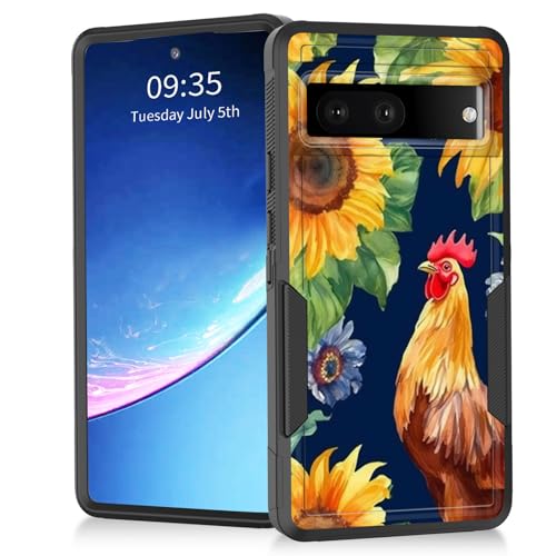 Vobber for Pixel 8a Case,Heavy Duty Dual Layer Hybrid Hard PC Soft Rubber Shockproof Protective Rugged Bumper Case for Google Pixel 8a 6.1 Inch 2024,Chicken Sunflower - image 1