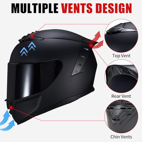 Image of Full Face Motorcycle Helmet,Helmets for Adults Motorcycle, MG611 Motorbike Racing Street Bike Helmets with Black Visor for Men Women,DOT Approved (Matte Black-B+ Mask, XXL)